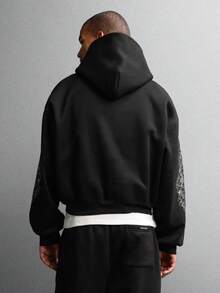 SUMWON 短款刺绣圣母玛利亚肖像连帽衫，袖口华丽设计，欧洲文艺复兴艺术风格，虔诚休闲套头衫 - 黑色 - 查看 2