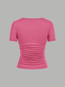 SHEIN EZwear 4pcs/Set Casual Minimalist Solid Color Comfortable Crew Neck Short Sleeve T-Shirts For Women, Suitable For Spring/Summer - Multicolor - View 11