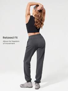 GLOWMODE Quần jogger dáng rộng chất liệu modal fleece, eo có dây rút điều chỉnh, gấu quần chun co giãn, có túi bên hông, thích hợp mặc hàng ngày vào mùa thu đông. - Màu xám đen - Xem 2