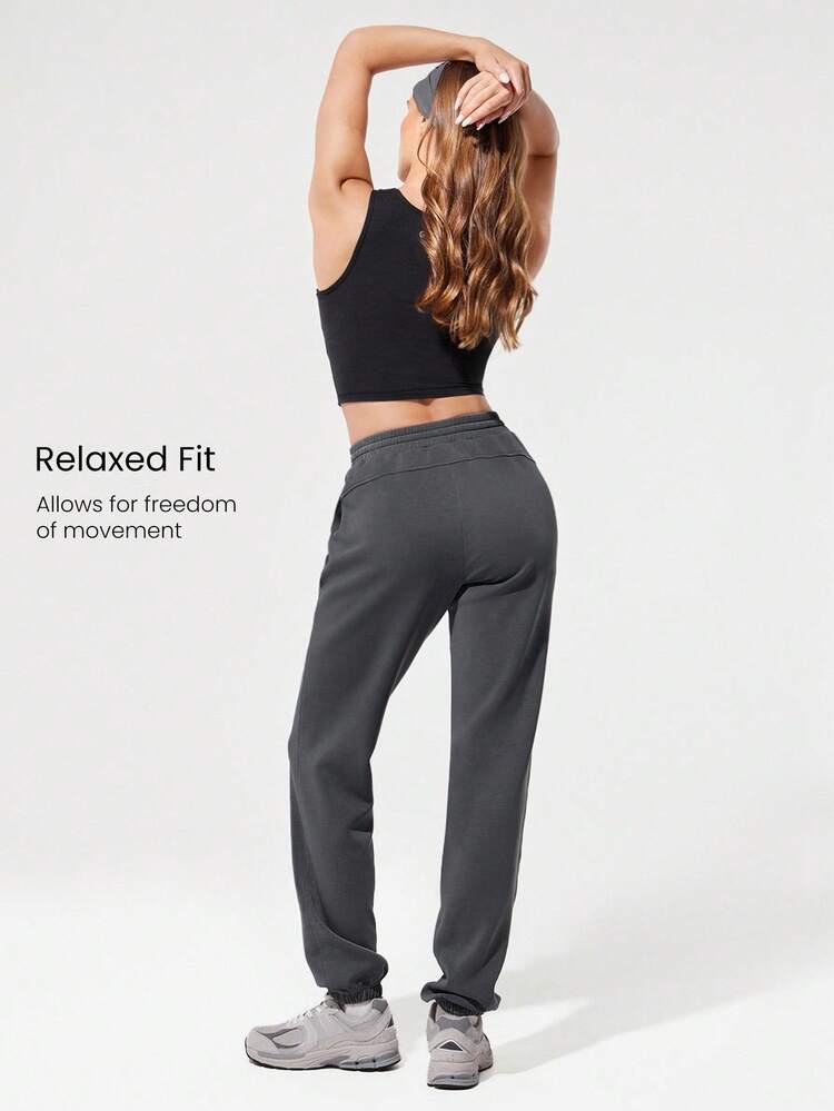 Modal Fleece Loose Fit Adjustable Drawstring Waist Elastic Hem Joggers With Side Pockets Daily Casual Autumn Winter