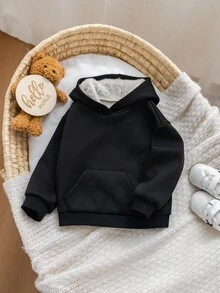 SHEIN Baby Mädchen Lässig Thermofutter Kapuzenpullover, Schwarz, vielseitig für Herbst/Winter