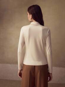 MOTF PREMIUM SLIM FIT STAND COLLAR TOP - Apricot - View 2