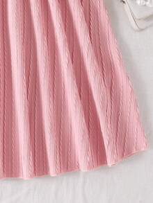 Khaki Textured Fabric Long Sleeve Dress Fall Winter - Pink - View 4