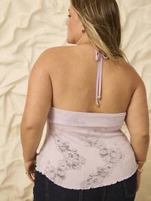 Aralina 大码蕾丝露背短款上衣 - 淡紫色 - 查看 2