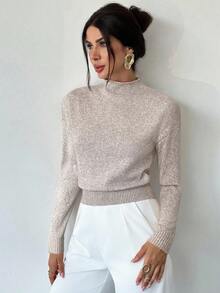 Firerie Maglione smanicato casual elegante da donna, a collo alto, maniche lunghe, in maglia larga e morbida, multicolore (tonalità di grigio e albicocca), versatile per ufficio e tempo libero, abbigliamento autunnale e invernale, adatto per insegnanti e ogni occasione.