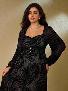 Roveilla Robe longue élégante à col carré vintage pour femmes grandes tailles, tenue de soirée - Noir - Voir 6