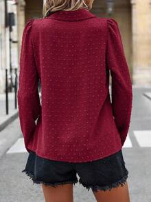 SHEIN LUNE 女士纯色撞色蕾丝泡泡袖优雅衬衫，春夏女士衬衫