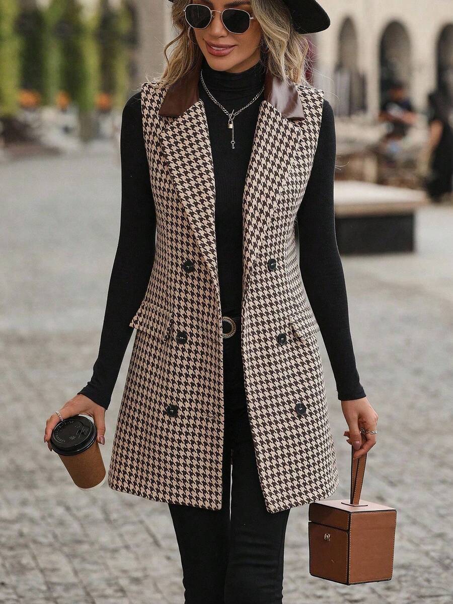 Ellegaria. 女士印花不对称西装外套 - 棕色 - 查看 1