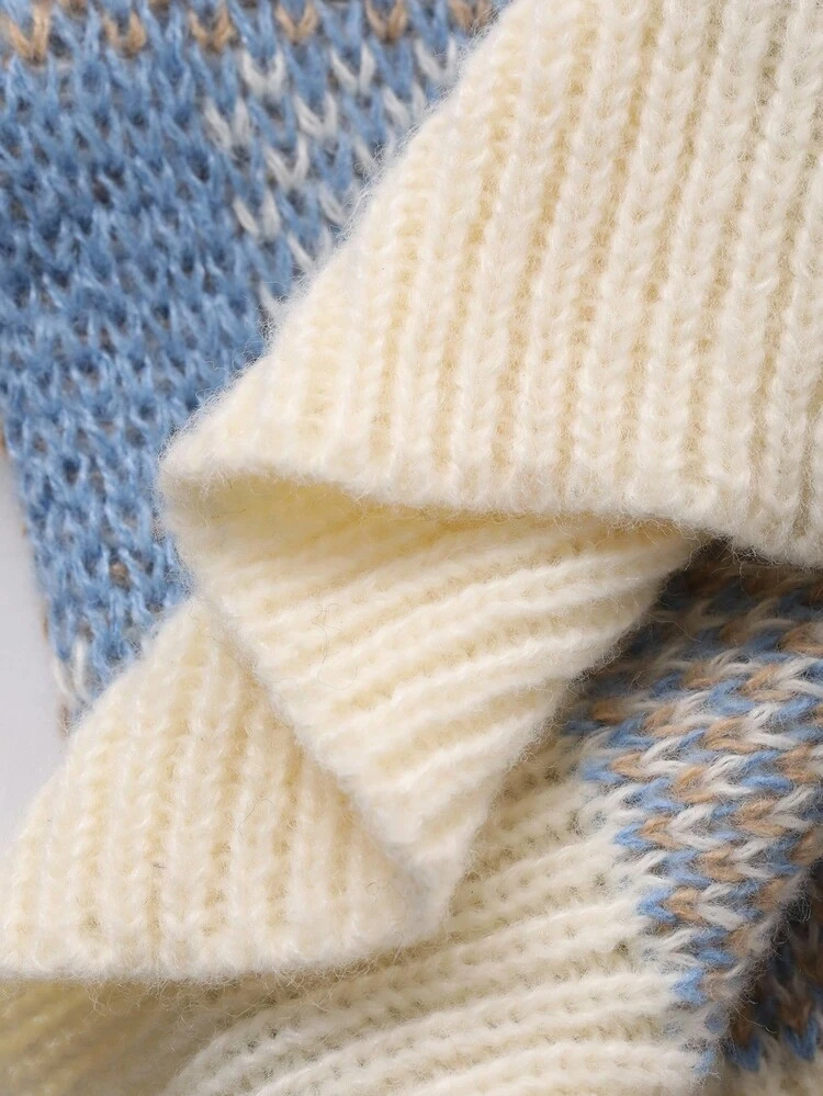 Baby Girls Plaid Knit Sweater, Korean Style Sweet And Fresh Long Sleeve Fall,Winter Toddler Girls Clothes