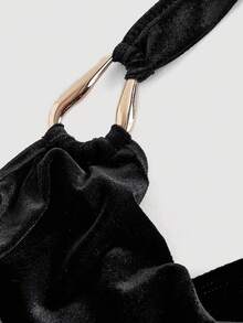 SHEIN MOD 女士黑色天鹅绒低胸阔腿连体裤 - 黑色 - 查看 3