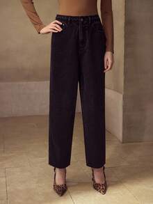 MOTF PREMIUM JEANS DE PIERNA ANCHA CON CINTURA DE CABLE - Negro - Ver 4