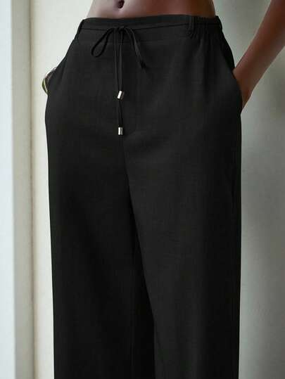 Lumivelle Women's Minimalist Commuter Straight Leg Loose Elastic Waist Pants Fall Cloth For Women