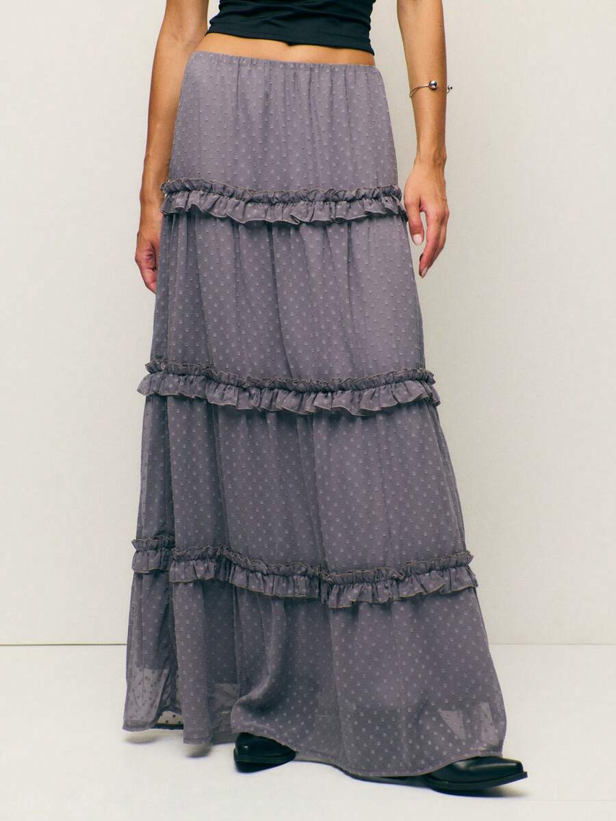 Nöista 灰色长裙展示了柔软的圆点面料和飘逸的分层褶边 - 非常适合秋季女性校园风格。 - 灰色 - 查看 1