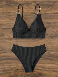 Swim Basics Bañador bikini con aro vinculado con aro - Negro - Ver 4
