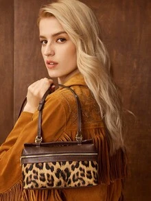 MOTF PREMIUM Bolso de mano con asa superior de piel sintética con estampado de leopardo - Café - Ver 8