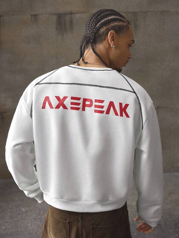 AXEPEAK Sudadera holgada casual de cuello redondo con parches de color contrastante y hombros caídos, para otoño e invierno