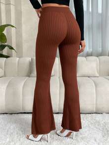 Xyvia Elegant Camel Color Skinny Flare Pants, Autumn/Winter - Rust Brown - View 2