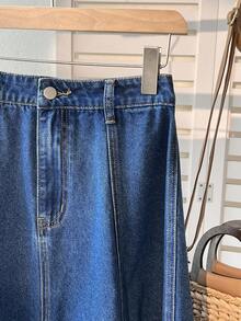 适合日常穿着的A字牛仔裙 - 藍色 - 查看 7