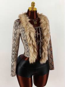 Amplova Áo khoác nữ tay dài lông giả da rắn thời trang gợi cảm cho mùa thu/đông - Nhiều màu - Xem 3