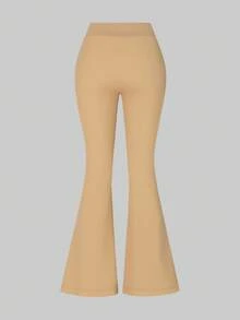 Celana Legging Kasual Model Lebar dengan Pinggang Elastis Warna Polos untuk Remaja Perempuan, Cocok untuk Musim Gugur dan Musim Dingin - Aprikot - View 2