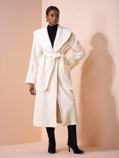 Zivah Abrigo de mujer de lana de largo medio con cuello amplio, mangas largas, bolsillos grandes, cintura con lazo, de estilo casual y elegante, ideal para uso diario, viajes, fiestas y eventos, nuevo para otoño e invierno 2025