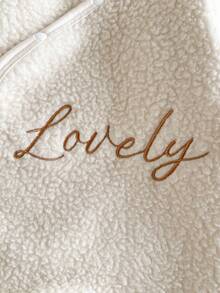 Newborn Baby Outfit, Soft Fleece Sleepwear, Romper With Cute English Embroidery, Long Sleeve Jumpsuit With Footies, And Adorable Bear Ear Hat, 2pcs Set, Casual Homewear For Autumn/Winter Fall - Apricot - View 6