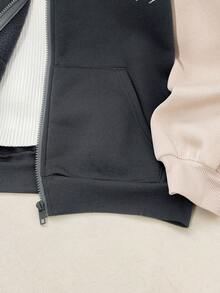 SHEIN Sudadera con capucha de estilo gráfico oversize con mangas raglán de color contrastante para niña preadolescente, estilo casual de calle, versátil para volver a la escuela - Gris - Ver 5