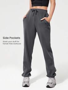 GLOWMODE Quần jogger dáng rộng chất liệu modal fleece, eo có dây rút điều chỉnh, gấu quần chun co giãn, có túi bên hông, thích hợp mặc hàng ngày vào mùa thu đông. - Màu xám đen - Xem 4