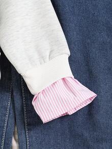 青少年女孩运动衫，休闲学院风百搭，二合一运动衫衬衫领数字和字母印花豹纹宽松加州运动衫女孩长袖运动衫儿童灰色运动衫儿童服装 - 粉色 - 查看 5