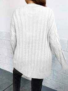 SHEIN Cottnline 秋季大码休闲纯色双口袋开衫 - 白色 - 查看 2