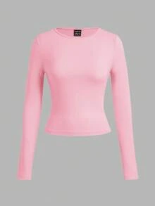 SHEIN EZwear 女士休闲圆领修身长袖T恤3件套，深粉色、浅粉色、白色，适合秋冬季