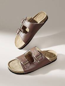 Solecia Women's Buckle Design Casual Thick Sole Flat Sandals - Brown - View 6