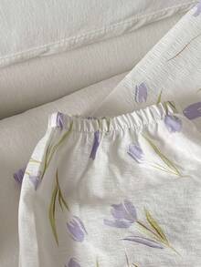 SHEIN 少女紫色郁金香印花简约设计长袖上衣和裤子两件套睡衣套装 - 紫色 - 查看 6