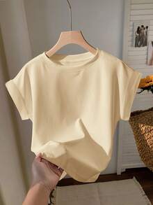SHEIN EZwear 2pcs Black & Apricot Round Neck Raglan Sleeve Short Sleeve T-Shirts, Suitable For Summer - Multicolor - View 3
