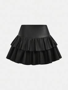 Girlism Váy xòe viền đen cho bé gái, thường ngày, thể thao, trường học, trở lại trường, váy ngắn bằng da PU, mùa xuân và mùa hè - màu đen - Xem 6