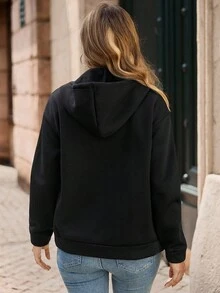 EMERY ROSE Áo khoác nữ Túi Dây kéo màu trơn Giải trí - màu đen - Xem 2