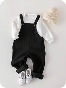 SHEIN Young Boy Solid Pocket Patched Overall Jumpsuit Without Hoodie - Black - View 5