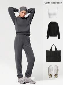 GLOWMODE Quần jogger dáng rộng chất liệu modal fleece, eo có dây rút điều chỉnh, gấu quần chun co giãn, có túi bên hông, thích hợp mặc hàng ngày vào mùa thu đông. - Màu xám đen - Xem 7