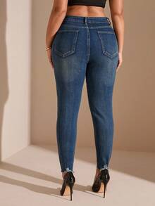 SHEIN BAE Plus Ripped Raw Edge Skinny Jeans, Fall Women Clothes