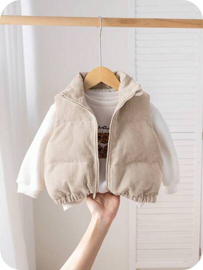 SHEIN Baby Girl Autumn/Winter Cute Versatile Thermal Lined Sleeveless Jacket Baby Vest Corduroy Baby Vest Infant Vest Baby Zip Up Vest Baby Puffer Vest Fall