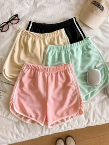4pcs Tween Girls Casual Street Fashion Simple College Contrast Color Mixed Shorts Set - Multicolor - View 1