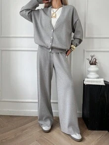 Livesso 女士秋季二合一毛衣和休闲裤套装 - 灰色 - 查看 3