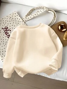 Vintaside Kids 女婴休闲时尚可爱仿皮草效果南瓜和花朵印花圆领卫衣，秋冬装，万圣节装 - 彩色 - 查看 2