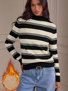 Lilora Nuevo suéter de cuello alto con forro térmico para otoño/invierno, simple y de moda, capa base versátil para mujer