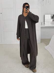 Solflare 大码女式针织休闲纯色阔腿裤，简约百搭，秋冬款