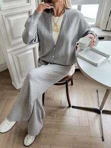 Livesso 女士秋季二合一毛衣和休闲裤套装 - 灰色 - 查看 4