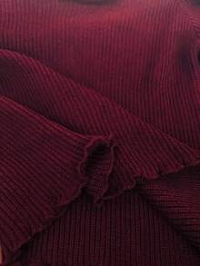 EMERY ROSE 3D Floral Off-Shoulder Knit Sweater, Asymmetrical Sleeve, Flattering, Versatile Women Pullover Top, Autumn/Winter - Burgundy - View 5
