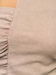 Nöista 夏季时尚褶饰不对称短款露背上衣，外出 - 棕色 - 查看 6