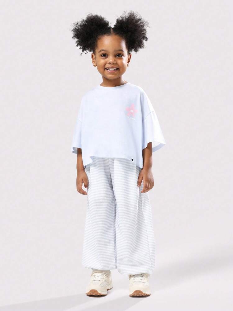 Short Sleeve T-Shirt With Striped Wide Leg Pants