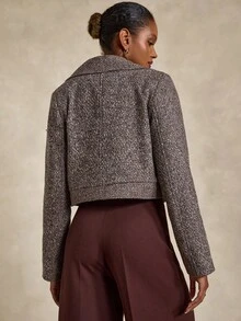 Bóhologie Blazer court en tweed pour femmes avec larges revers et fermeture à double bouton, veste extérieure classique et élégante en tweed pour femmes, veste marron pour femmes, blazers pour femmes, blazer en tweed pour femmes, veste de costume pour femmes - Tabac - Voir 2